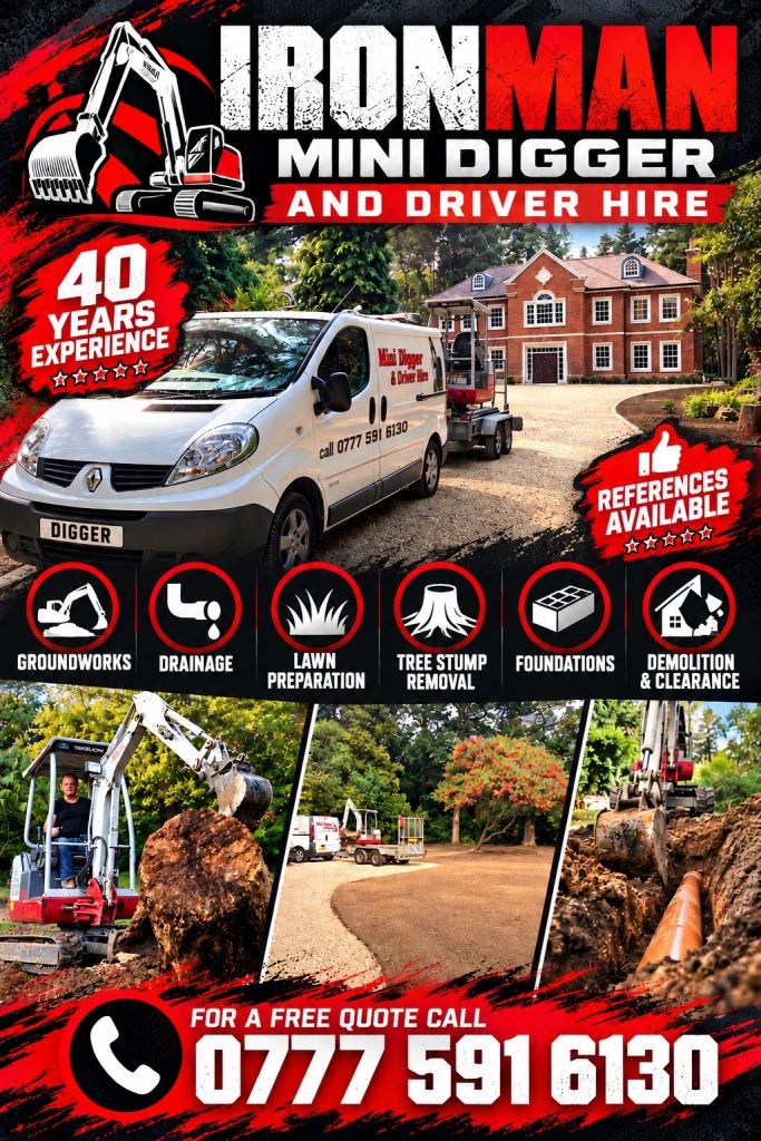 MINI DIGGER AND DRIVER HIRE DUMPER HIRE ROLLER HIRE 