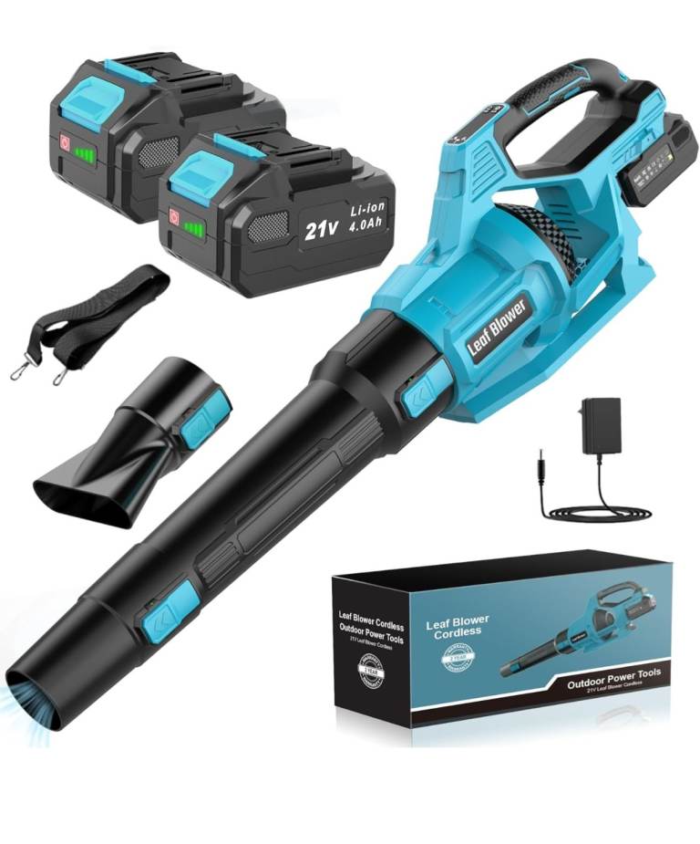 Cordless Leaf Blower LEEIKOO 21V with 2 x 4.0Ah Batteries, 3 Speeds 2 detachable nozzles