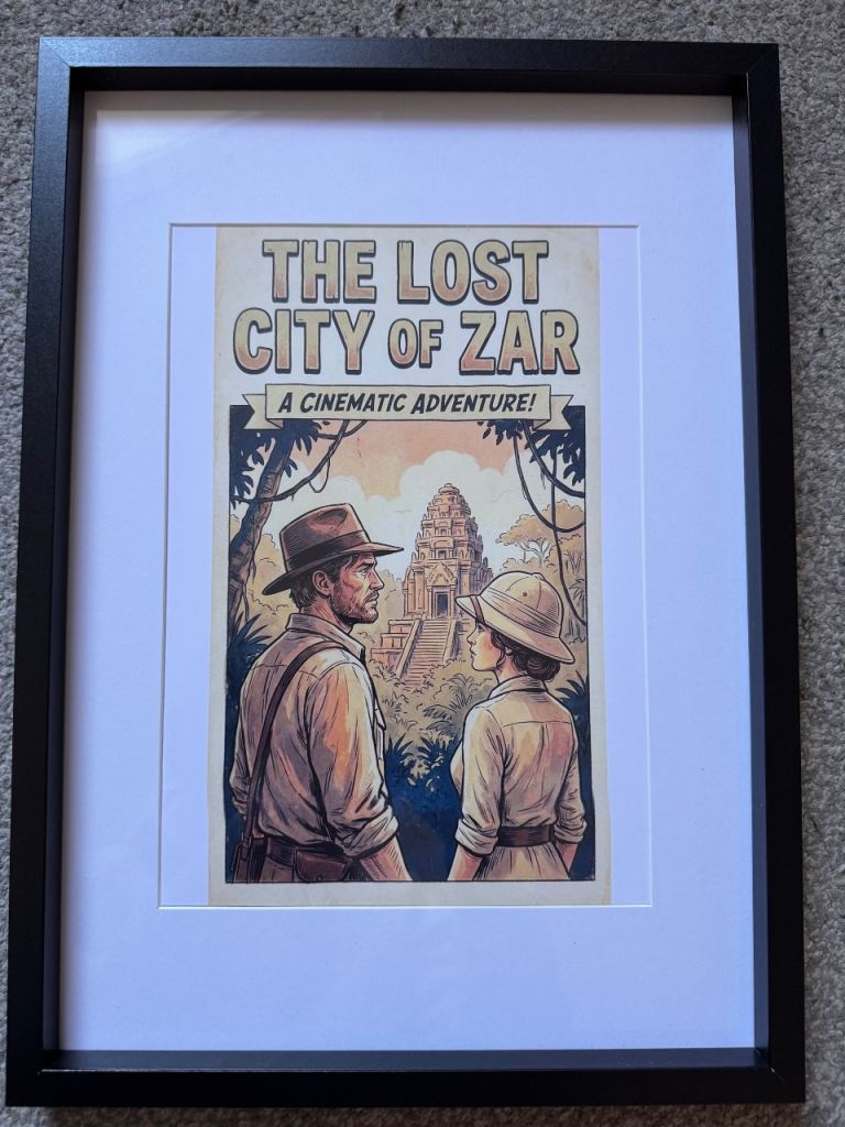 Retro Adventure Movie Poster Print – "The Lost City of Zar" – Framed