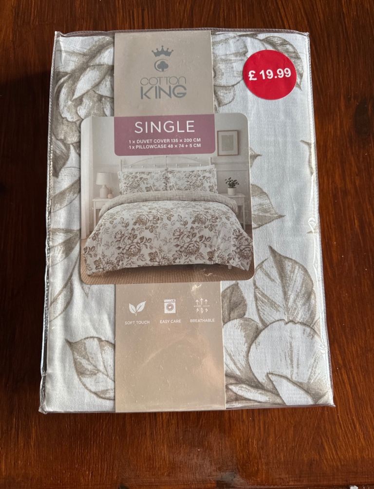 Cotton King Single Duvet Cover & Pillowcase Set - New