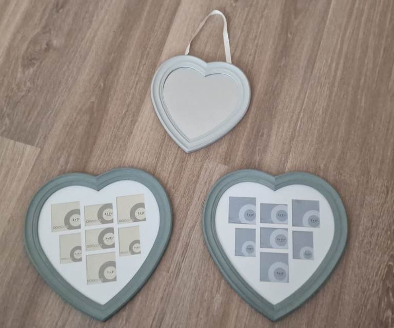 2 x Collage picture frames (duck egg) & 1 x heart shaped mirror (putty colour)