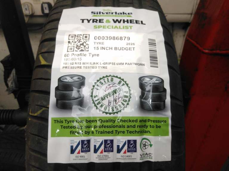 195 60 R15 88h Ilink L-Grip55 6mm Partworn Pressure Tested Tyre