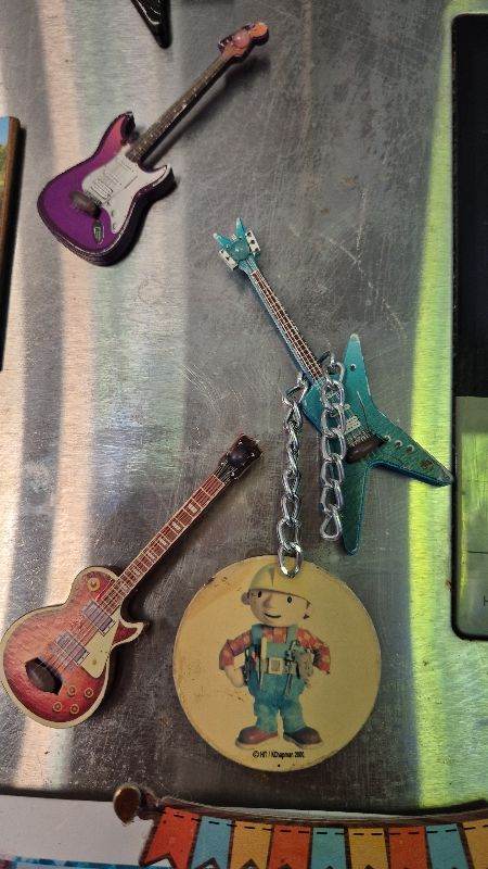 Fun Guitar-Themed Fridge Magnets & Bob the Builder Keyring