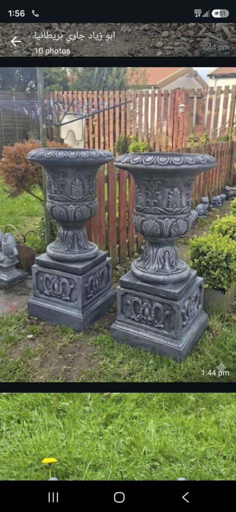 Pair of Large Grey Stone Garden Planters