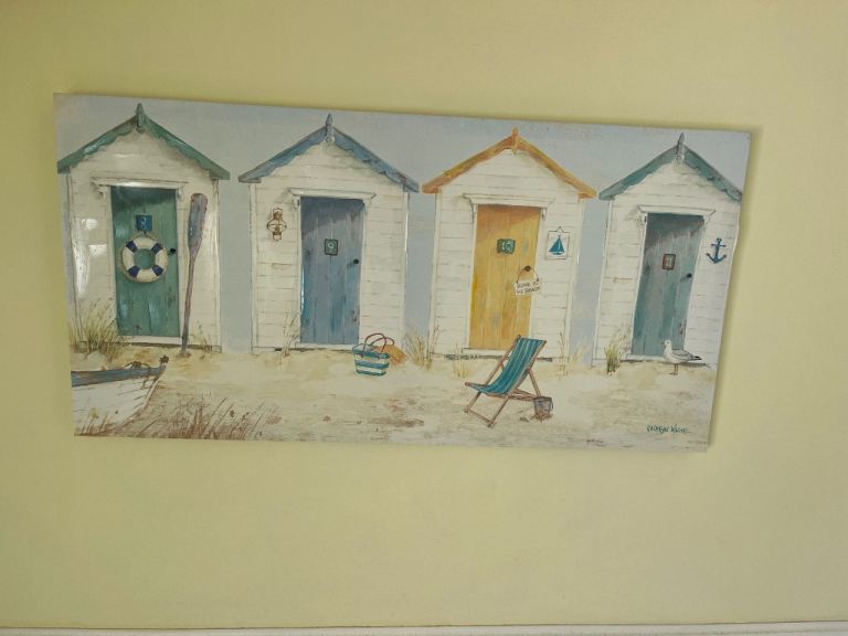 Charming Beach Huts Canvas Painting - Good Condition