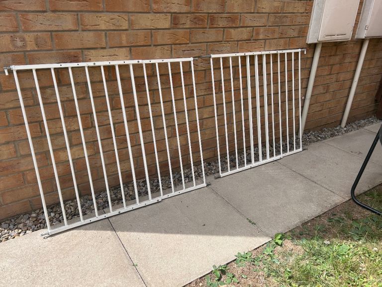 Two White Metal Baby Gates / Safety Barriers – Good Condition