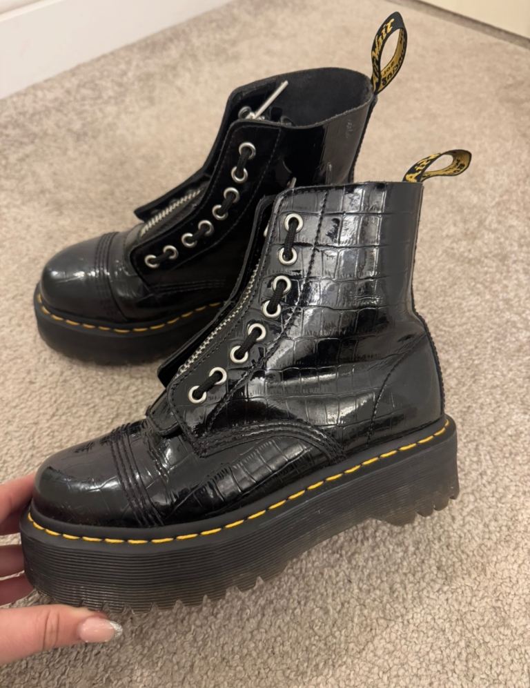 Dr Martens Jadon Max Patent Croc Boots - Black, Good Condition