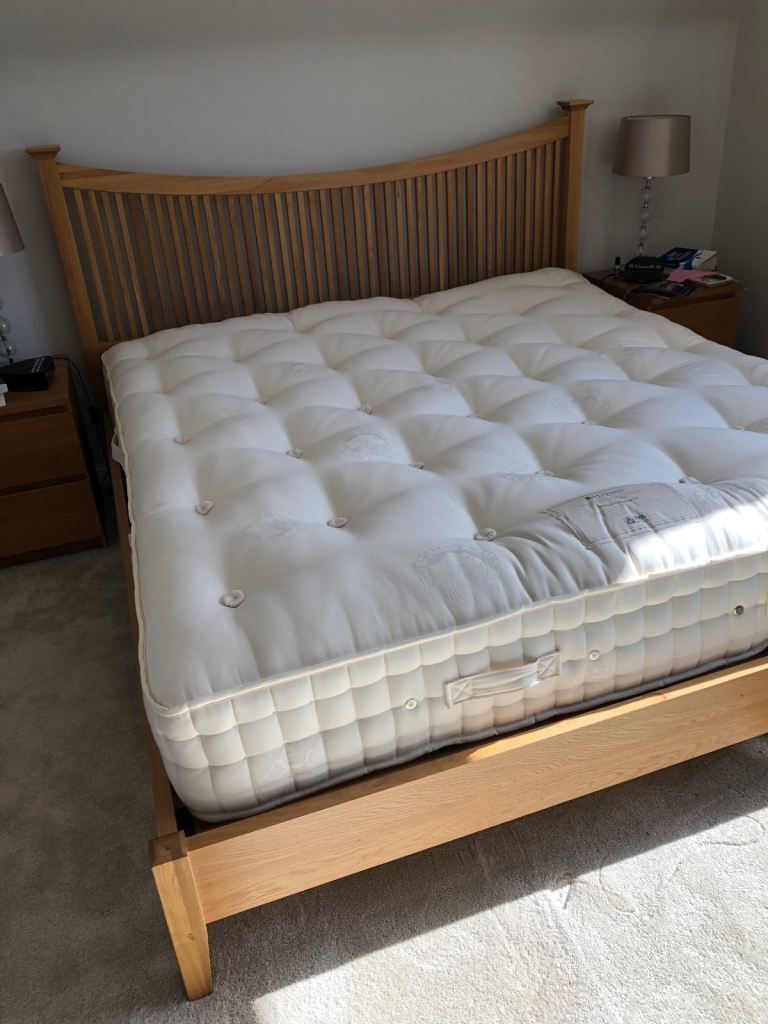 Solid oak super king bed and Hypnos mattress