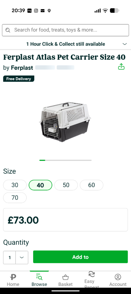 Ferplast wheeled travel crate 