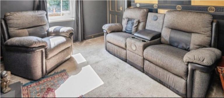 Lazy boy electric recliner sofa with storage, audio speakers and matching armchair 