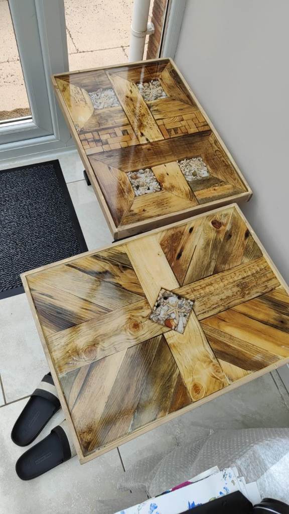  Hand made Rustic pallet wood and shell coffee selection 