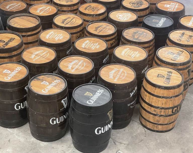 Whiskey Barrel Refurbished Varnished Style - Guinness, Jameson etc.