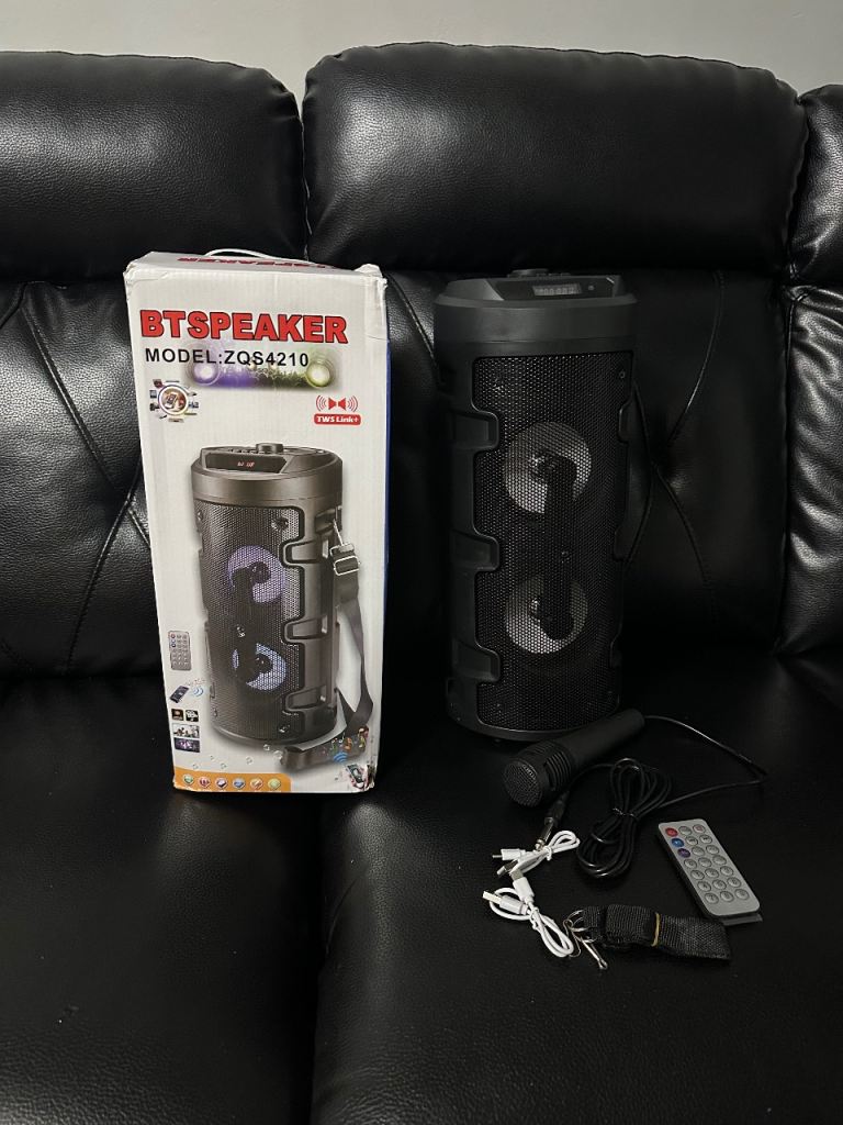 Portable Bluetooth Party Speaker with Microphone and Lights
