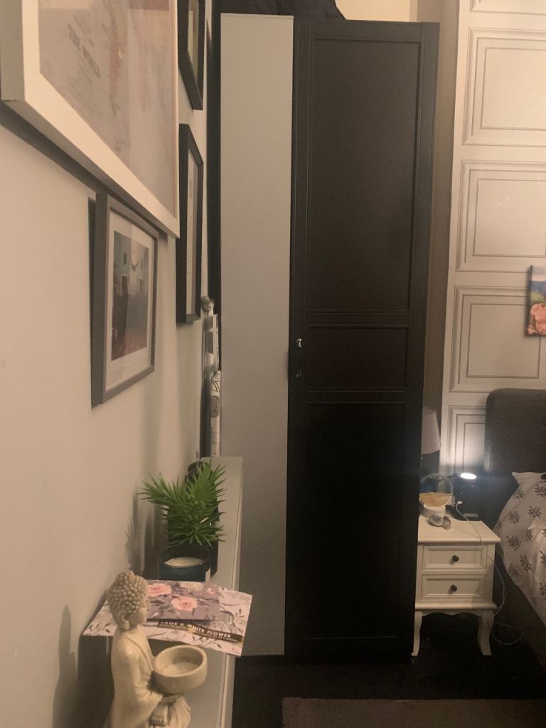 £60 Ikea slim wardrobe black with fitted mirrored door 