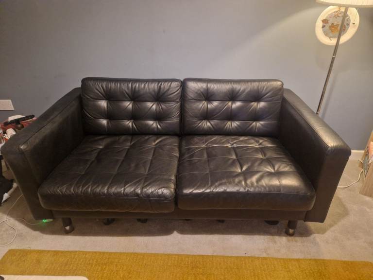 IKEA Black Leather Sofa – Good Condition