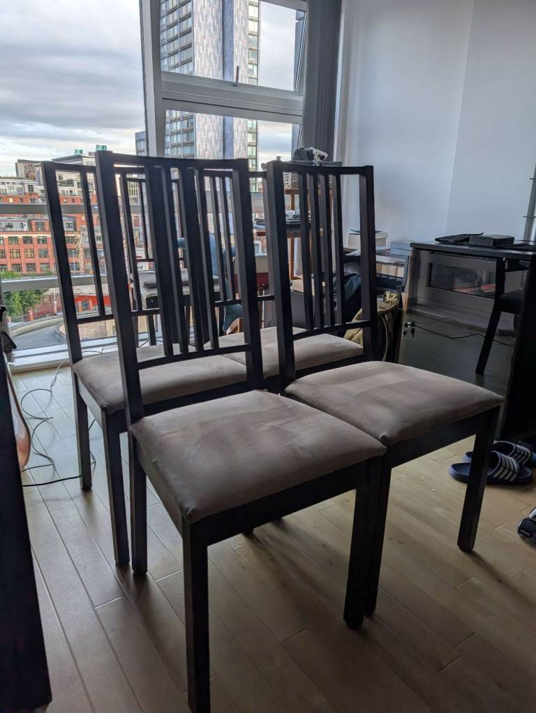 4 Dark Wood Dining Chairs + 1 Free Spare Chair