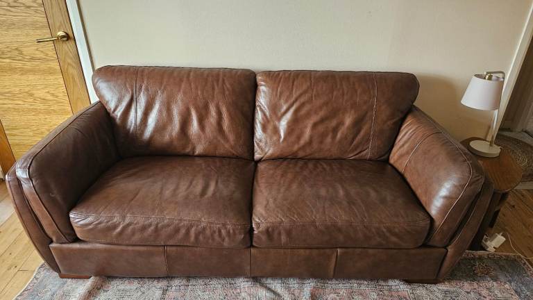 FREE Brown Leather Sofa with Footstool