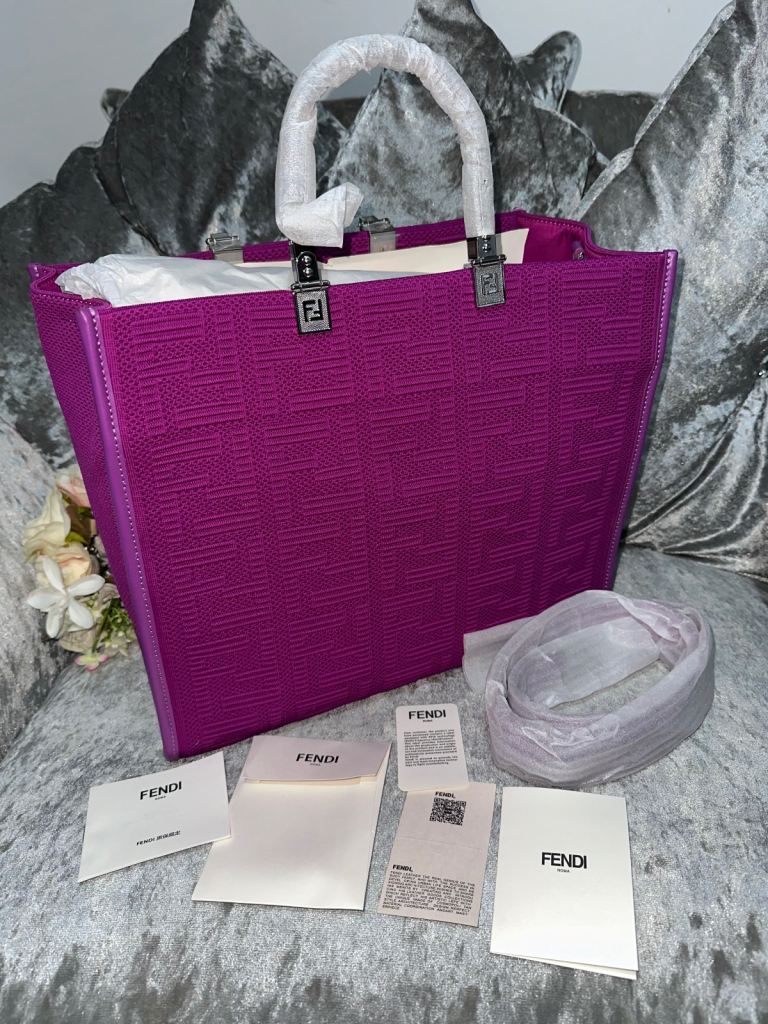 Brand new Authentic Fendi Purple FF Fabric Medium Sunshine Shopper Tote Bag