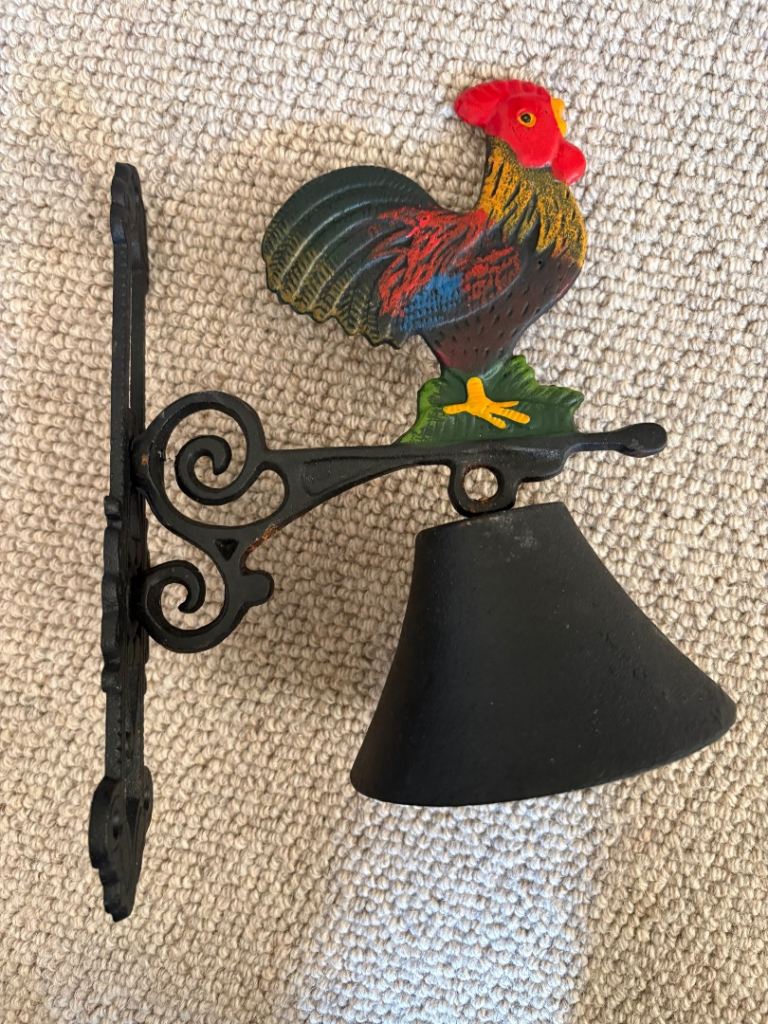 Cast iron garden bell with colourful Rooster