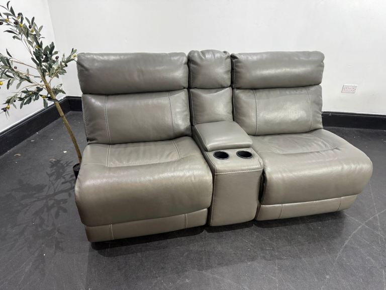 Mushroom Grey Fixed Back Armless 2 Seater Sofa With Drinks Holder  £95 Free Local Delivery