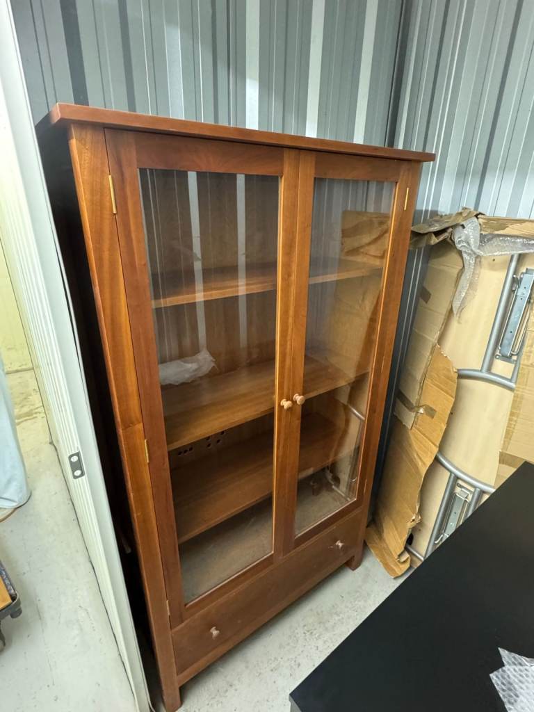 Solid Cherry Wood Frame Glazed Display / Media Cabinet - 180cm