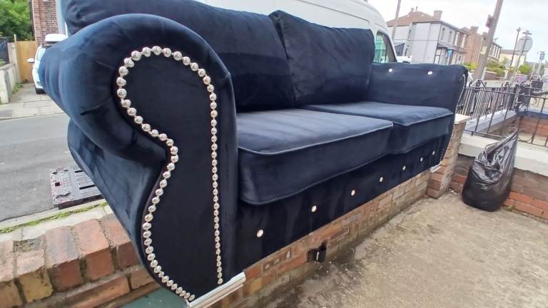 Black Velvet 3 Seater Sofa DELIVERY AVAILABLE!
