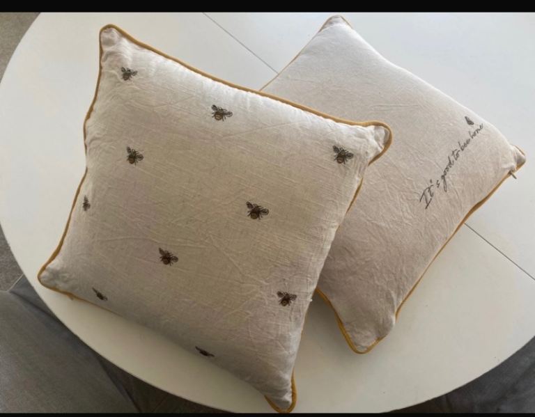Embroidered Bee Cushions – Set of 2 