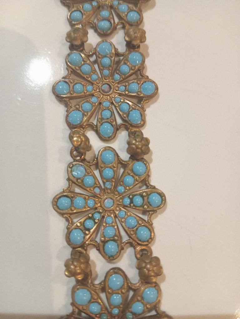 Small vintage bracelet flower brass turquoise Indian Jewellery