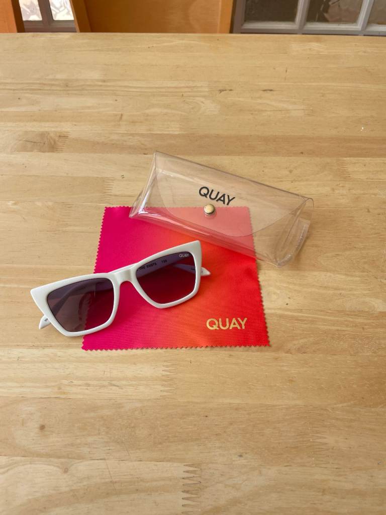 Quay 'Call The Shots' Cat Eye White Sunglasses - Summer Holiday Ibiza Brunch