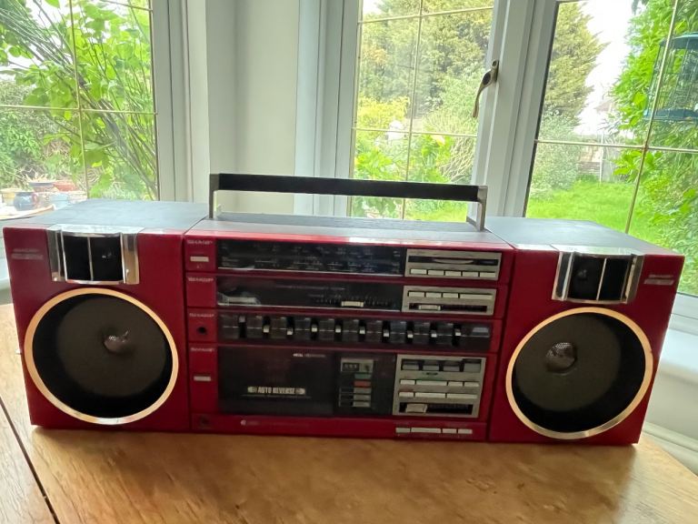 Vintage Sharp QT-90 Red Boombox Ghetto Blaster Radio Cassette Player Retro 80s
