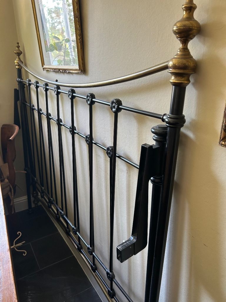 Victorian style king size bed frame black metal and brass 