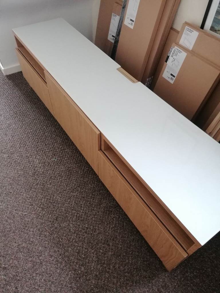IKEA Besta TV Unit with Tempered Glass Top (removeable)