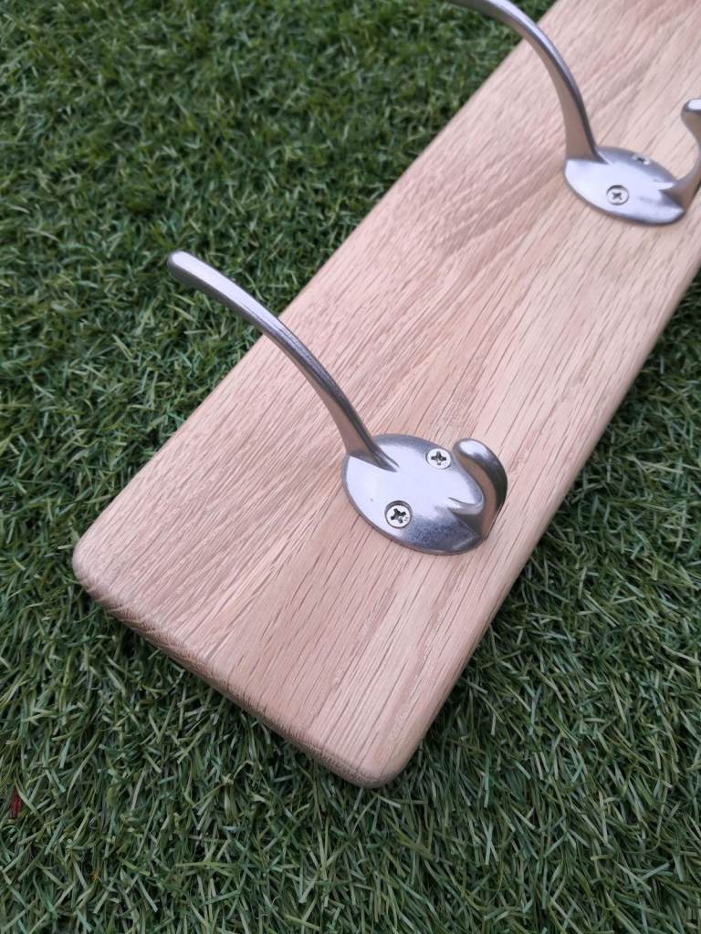  Handmade Solid Oak Coat Rack - 4 Silver Hook