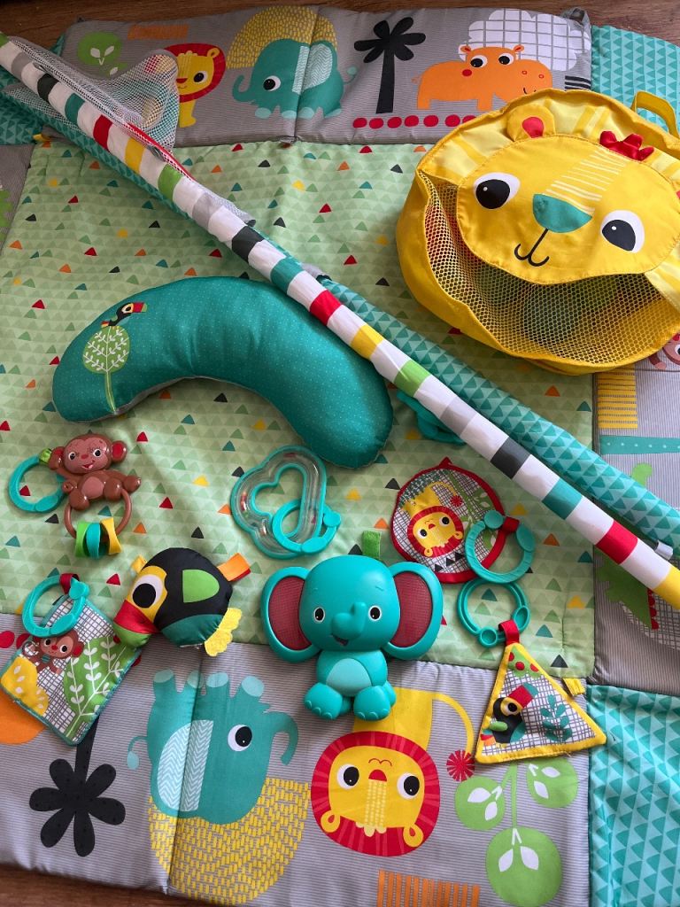 Bright starts baby boy girl play activity musical mat jungle green grey ball pit
