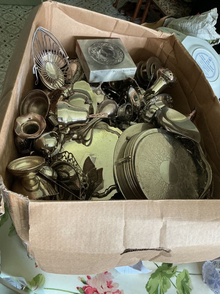 Box of assorted silver plated items