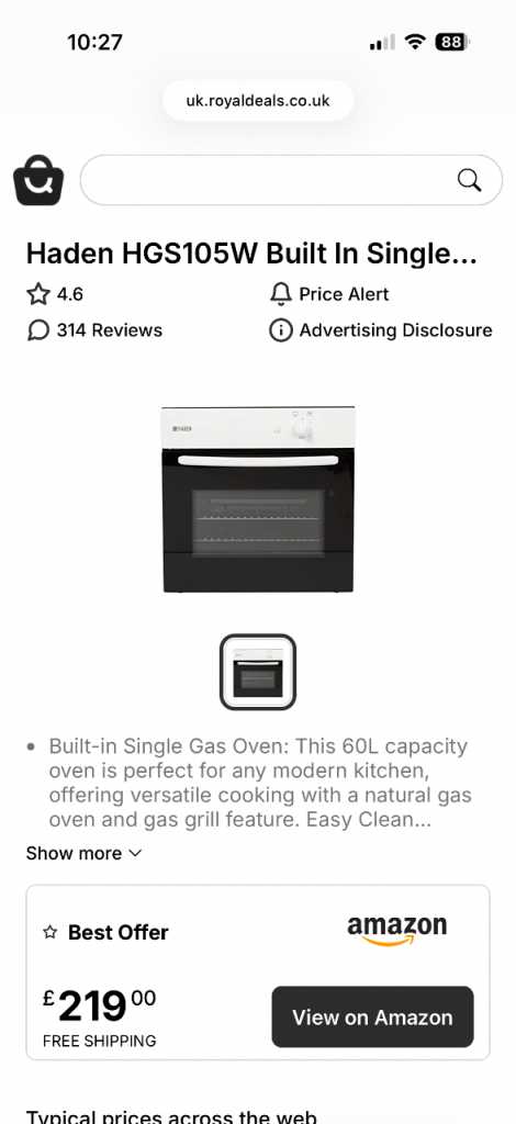 Haden Built In Single Gas Oven(New)