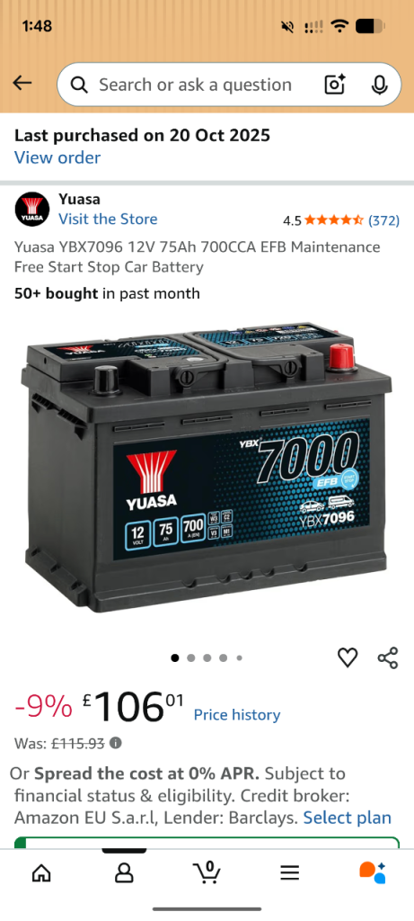 Car battery Yuasa brand new unopened 