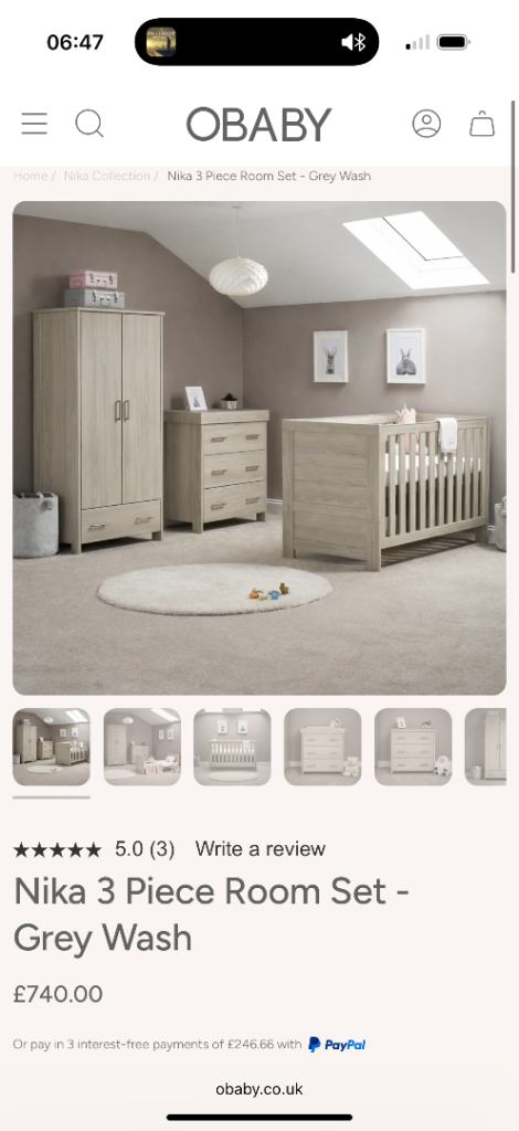 Obaby Nika 3 piece nursery furniture