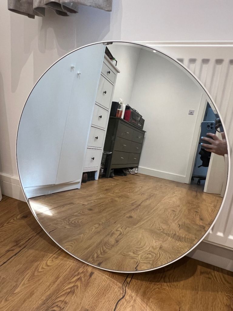 Large Round White Framed Mirror