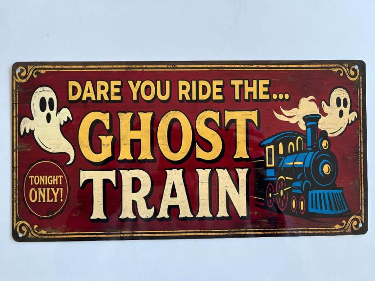 RETRO GHOST TRAIN METAL SIGN