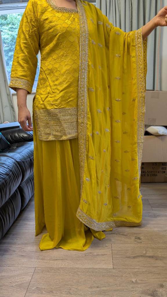 Yellow Indian/Pakistani Suit with Silver Embroidery