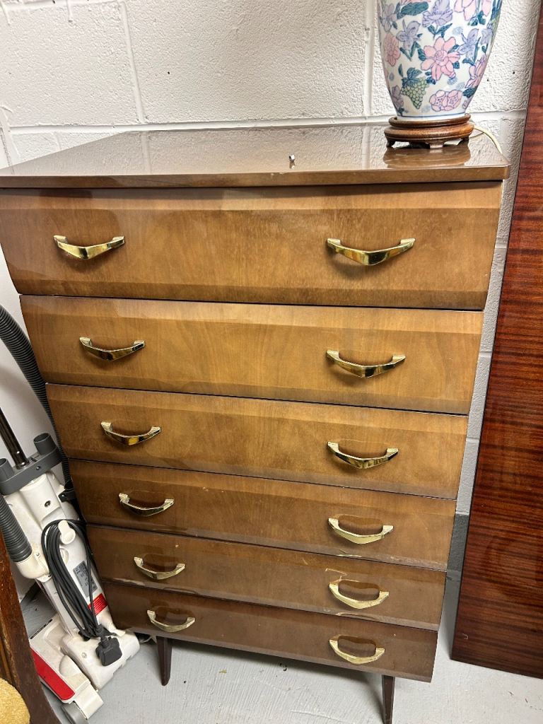 Vintage Wooden Chest of Drawers with Gold Handles