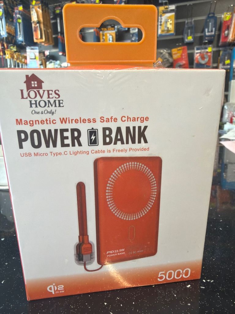 Loves Home Magnetic Wireless Power Bank 5000mAh - Orange, New