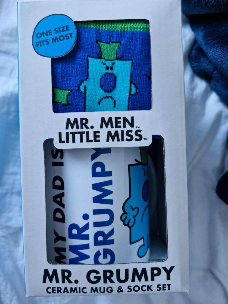 Great for Father's day. Mr Grumpy Ceramic Mug & Sock Set - New, One Size