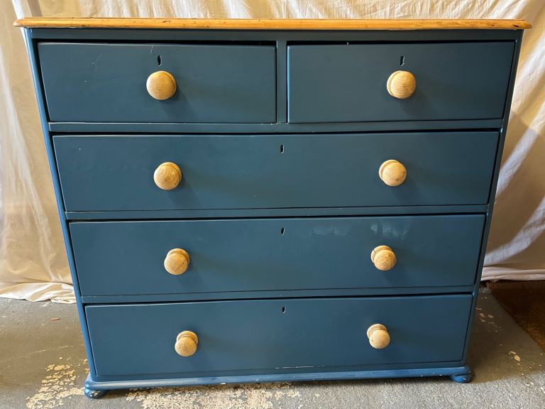 Chest of drawers, antique pine hand painted Sapphire Blue