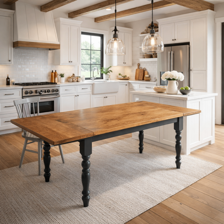 Extending Rustic Farmhouse Reclaimed Style Pine Kitchen Dining Table - Any Size, Any Colour!