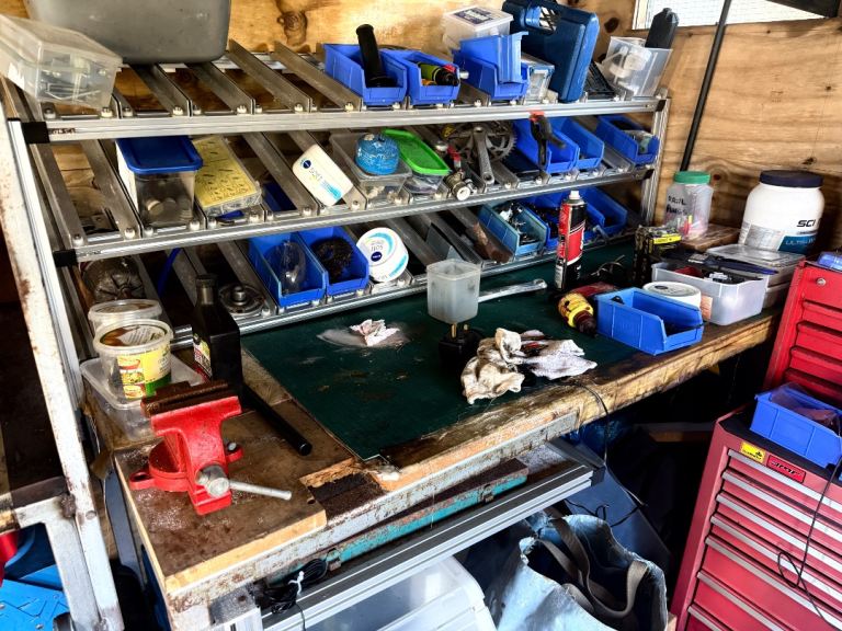 3 x metal framed workbenches 
