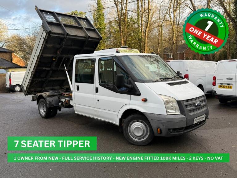 2014 FORD TRANSIT TIPPER 2.2L TDCI WHITE 6 SEATER TIPPER - 1 OWNER - FSH- NO VAT