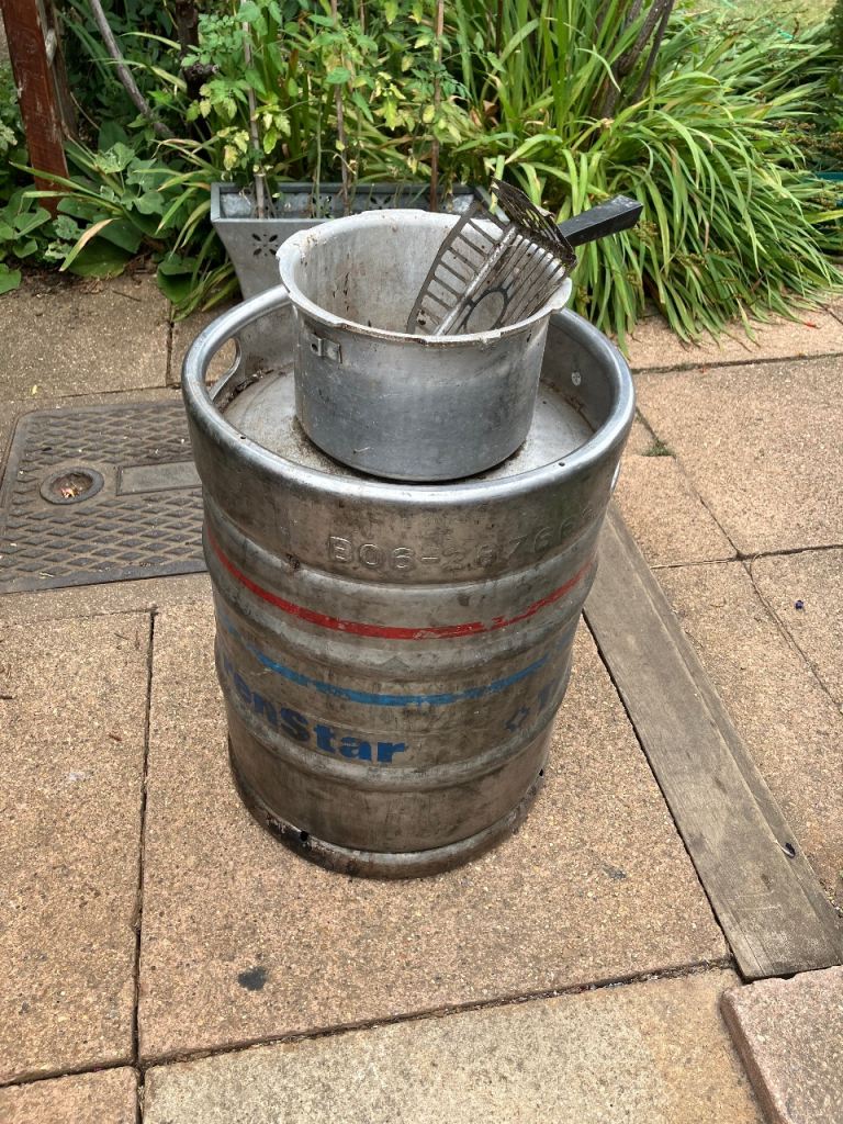 Keg beer barrel. BBQ. Fire bin 