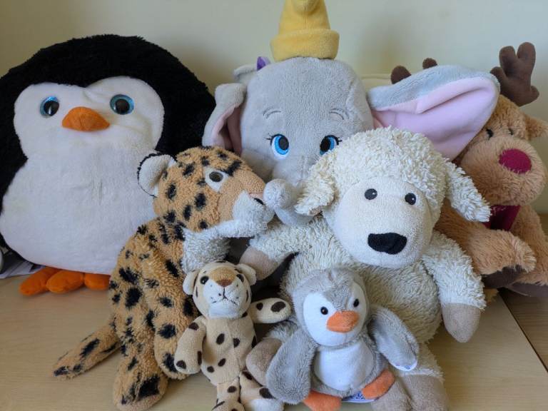 12 toys and clothes including a new giant penguin handwarmer, disney, monsoon blouse, etc.